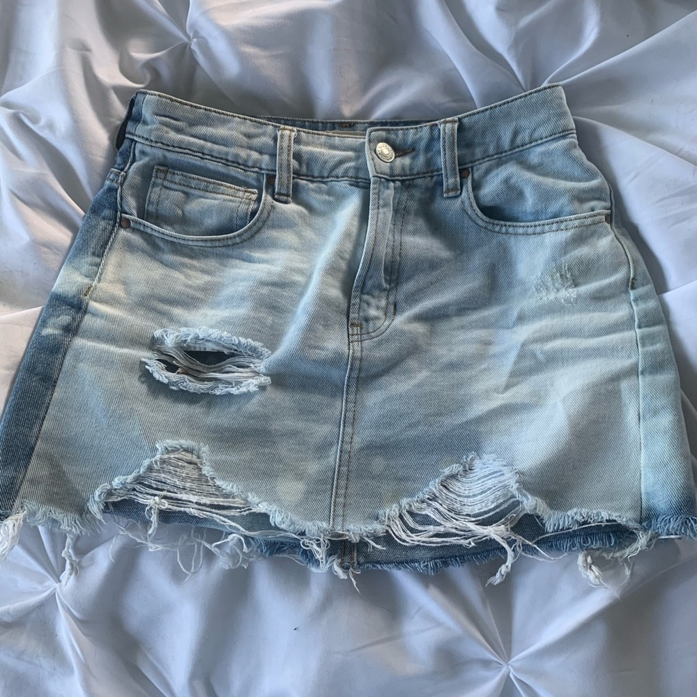 2 Toned Distressed Denim Jean Skirt